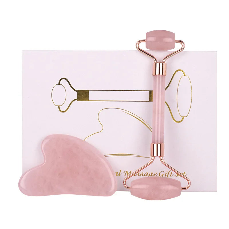 Rose quartz facial roller tool